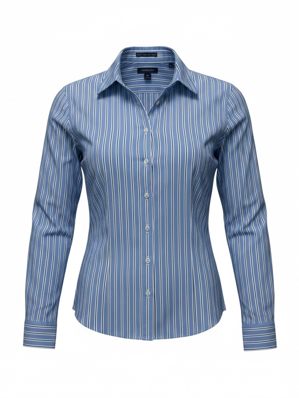 Lands' End Light Blue and White Striped Oxford Shirt Size 12 No Iron 100% Cotton